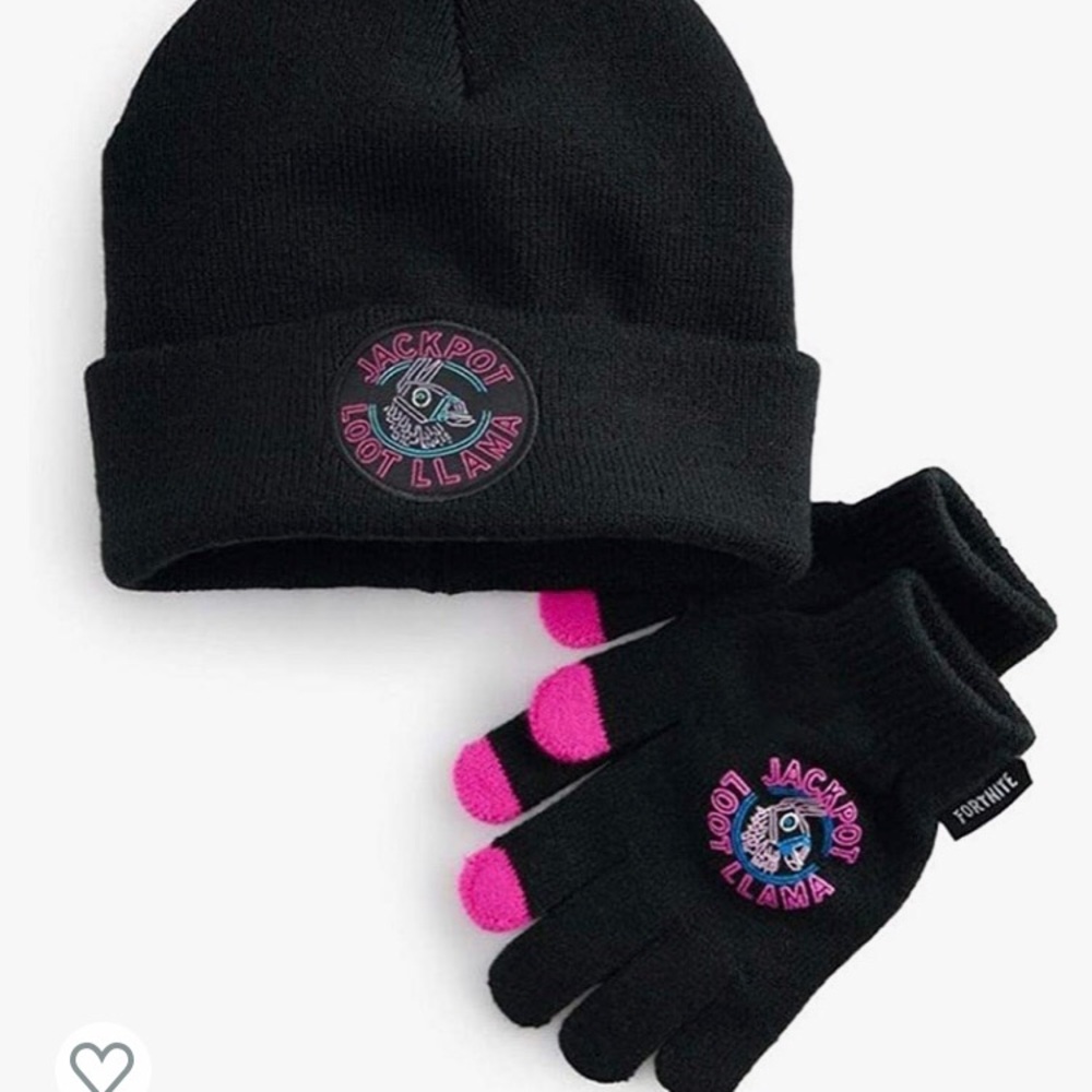 Jackpot Loot Llama Black Beanie Hat & Gloves Set